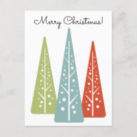 Mideeuw moderne kerstbomen rood, groen, blauw
