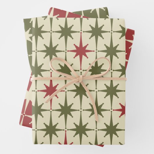 Mideeuw Moderne Retro Kerst  Sterren Inpakpapier Vel (In situ)