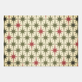 Mideeuw Moderne Retro Kerst  Sterren Inpakpapier Vel