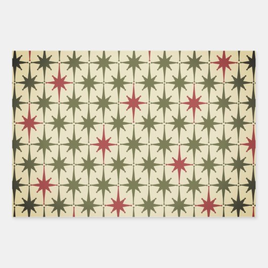 Mideeuw Moderne Retro Kerst  Sterren Inpakpapier Vel (Voorkant)