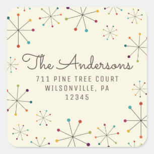 Mideeuw Moderne Retro  Return-adres Vierkante Sticker