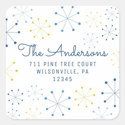 Mideeuw Moderne Retro  Return-adres Vierkante Sticker (Voorkant)