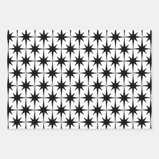 Mideeuw Moderne Retro Starbursts Zwart-wit Inpakpapier Vel (Voorkant)