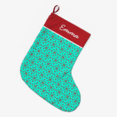 Mideeuw Moderne Rode Starburst Naam Monogram Grote Kerstsok (Voorkant (Hangend))