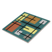 Mideeuw Rechthoeken Vierkanten Blauwgroen Veelkleu Tegeltje (Zijkant)