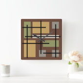 Mideeuw Rechthoeken Vierkantjes Bruin Veelkleurig Vierkante Klok (Huis)