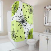 Mideeuw Sputnik Starbursts Chartreuse Douchegordijn (In situ)