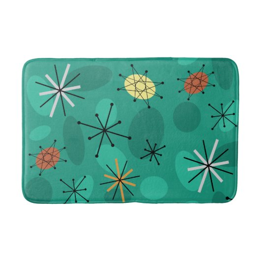 Mideeuw Sputnik Starbursts Turquoise Badmat (Voorkant)