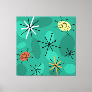 Mideeuw Sputnik Starbursts Turquoise Canvas Afdruk
