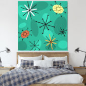 Mideeuw Sputnik Starbursts Turquoise Canvas Afdruk (Insitu (Slaapkamer))