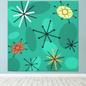 Mideeuw Sputnik Starbursts Turquoise Canvas Afdruk (Insitu (Houten vloer))