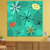 Mideeuw Sputnik Starbursts Turquoise Canvas Afdruk (Insitu (Woonkamer))