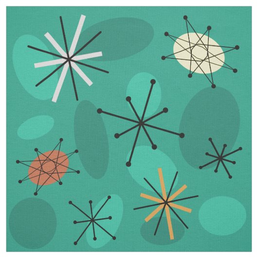 Mideeuw Sputnik Starbursts Turquoise Stof (Swatch)