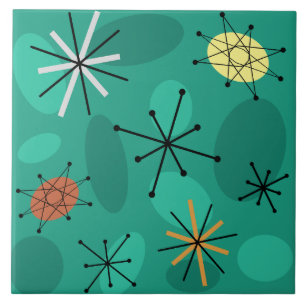 Mideeuw Sputnik Starbursts Turquoise Tegeltje