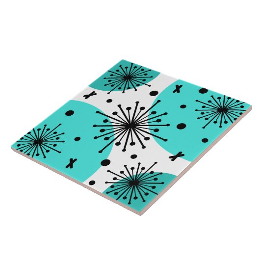 Mideeuw Sputnik Starbursts Turquoise Tegeltje (Zijkant)