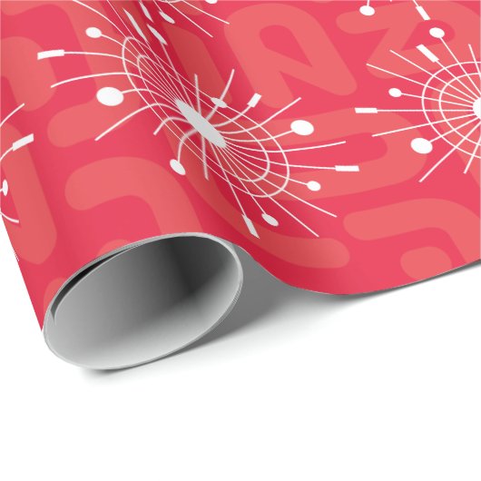 Mideeuwse moderne atoomsnowflake kerstrood cadeaupapier (Rol Hoek)