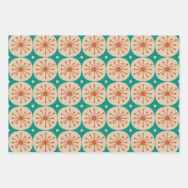 Mideeuwse moderne atoomStippen Blauwgroen Sinaasap Inpakpapier Vel