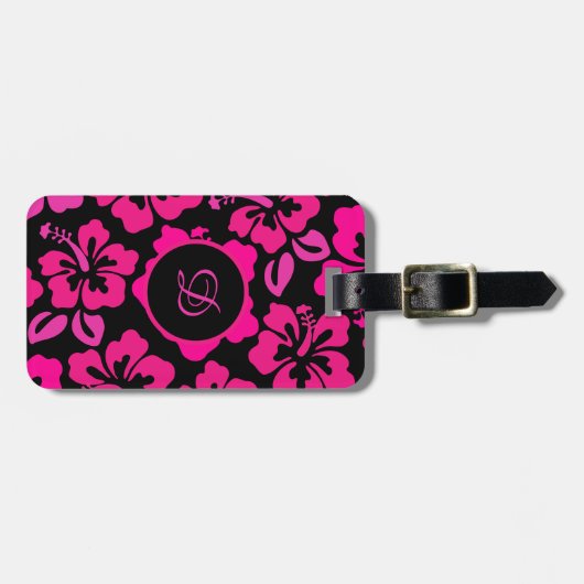 Mideeuwse moderne hibiscus tropisch bloemmotief bagagelabel (Voorkant horizontaal)