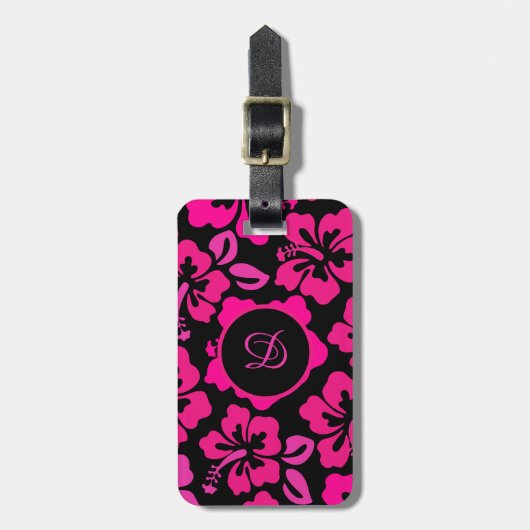 Mideeuwse moderne hibiscus tropisch bloemmotief bagagelabel (Voorkant verticaal)