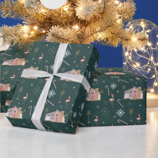 Mideeuwse Palm Springs-kerstroze Cadeaupapier (Feestdagen)