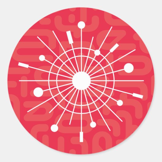 Mideeuwse RED Atomic Sputnik kerstsnowflake Ronde Sticker (Voorkant)