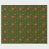 Mideeuwse Retro-kersttonerpatroonrood groen Cadeaupapier (Vlak)