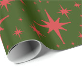 Mideeuwse Retro-kersttonerpatroonrood groen Cadeaupapier (Rol Hoek)