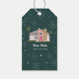 Mideeuwse roze Huis Palm Springs kerst Cadeaulabel