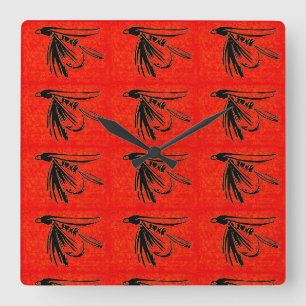 Midge in black on red fly fishing fly tying art vierkante klok