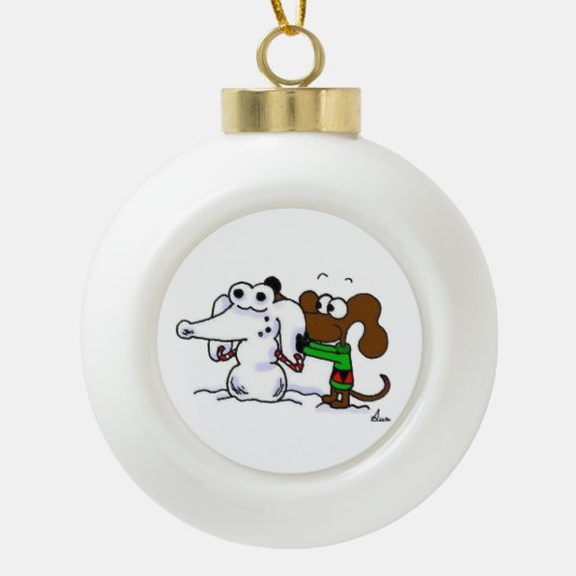 Midge Snowdog Bauble-Ornament Keramische Bal Ornament (Voorkant)
