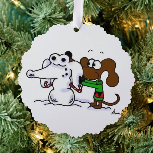 Midge Snowdog  Papier Ornament Kaart (Insitu (Drie))