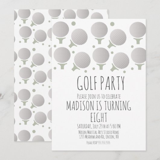 Midgetgolfballen Verjaardagsfeest Uitnodiging (Voorkant / Achterkant)