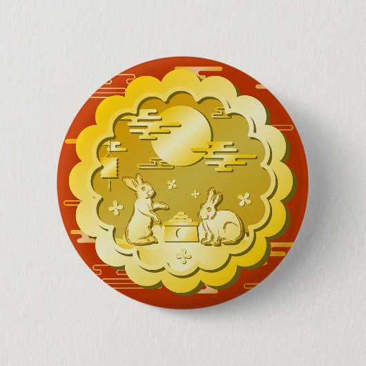 Midherfstfestival Gold Mooncake Moon Rabbit Ronde Button 5,7 Cm (Voorkant)