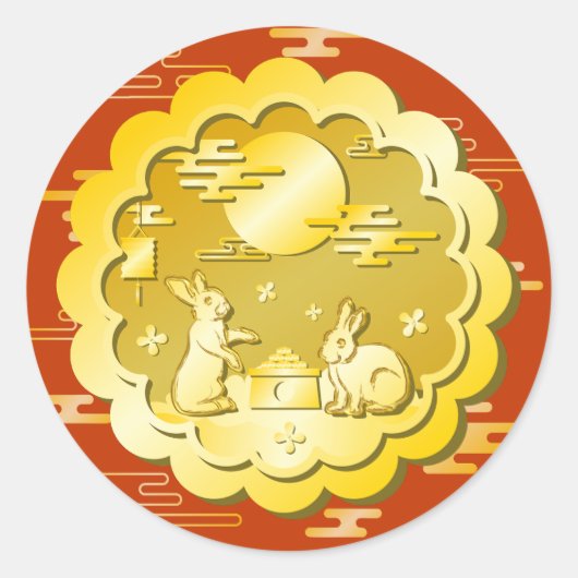 Midherfstfestival Gold Mooncake Moon Rabbit Ronde Sticker (Voorkant)