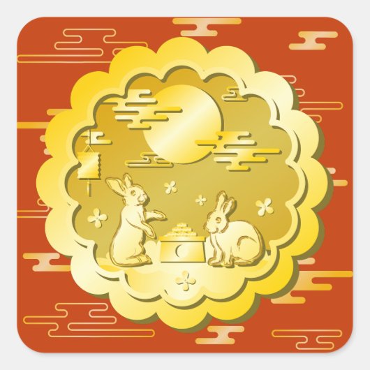 Midherfstfestival Gold Mooncake Moon Rabbit Vierkante Sticker (Voorkant)