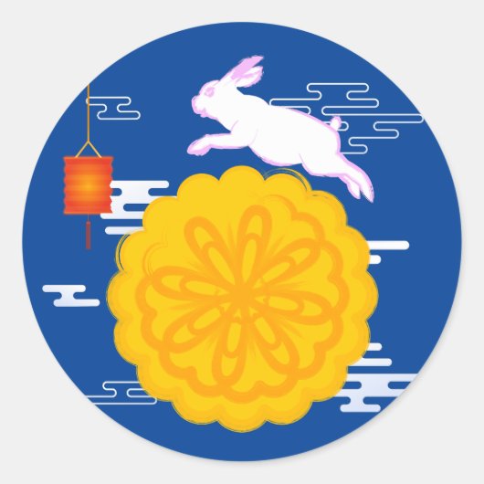 Midherfstfestival Mooncake Jumping Moon Rabbit Ronde Sticker (Voorkant)