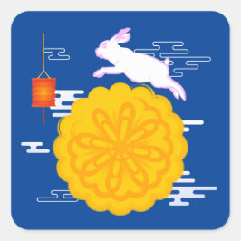 Midherfstfestival Mooncake Jumping Moon Rabbit Vierkante Sticker