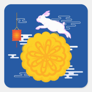 Midherfstfestival Mooncake Jumping Moon Rabbit Vierkante Sticker