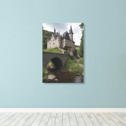 Midieval Castle by a Stream Canvas Afdruk (Insitu (Houten vloer))