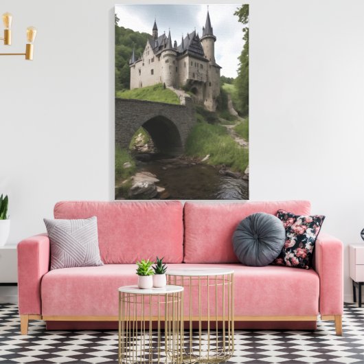 Midieval Castle by a Stream Canvas Afdruk (Insitu (Woonkamer))