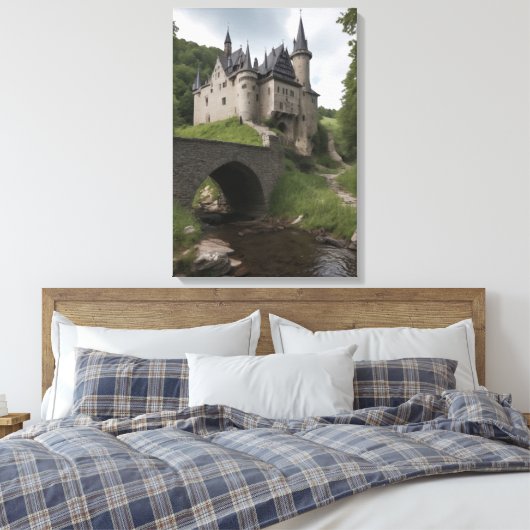 Midieval Castle by a Stream Canvas Afdruk (Insitu (Slaapkamer))