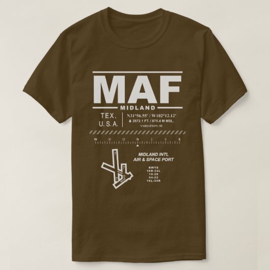 Midland International Air & Space Port MAF T-shirt (Design voorkant)