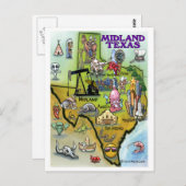 Midland Texas Cartoon Map Briefkaart (Voorkant / Achterkant)