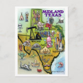Midland Texas Cartoon Map Briefkaart (Voorkant)