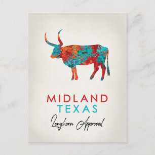 Midland Texas Colorful Longhorn Briefkaart