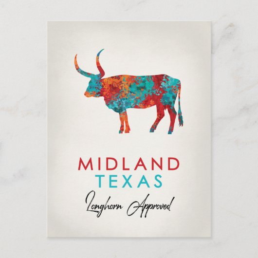Midland Texas Colorful Longhorn Briefkaart (Voorkant)