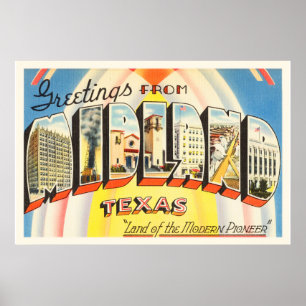 Midland Texas TX Old Vintage Travel Souvenir Poster