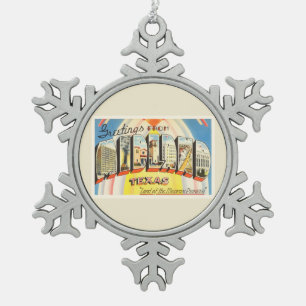Midland Texas TX Old Vintage Travel Souvenir Tin Sneeuwvlok Ornament