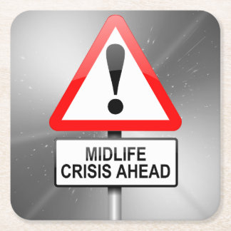Midlife crisis waarschuwing. kartonnen onderzetters