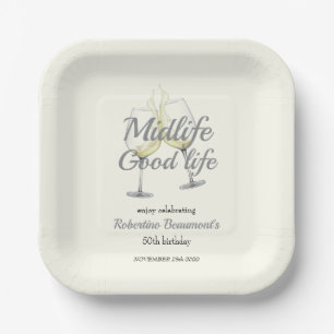 Midlife Goed Leven Elegante Wijn Glas 50e Verjaard Papieren Bordje